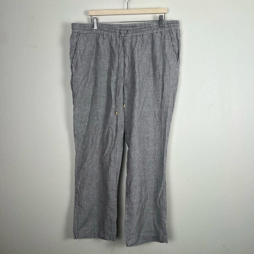 Ellen Tracy Pants Womens Size XL Gray White Linen Floaty Lagenlook Beachy